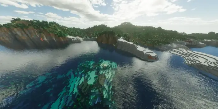 Realistic water reflections and lush landscape