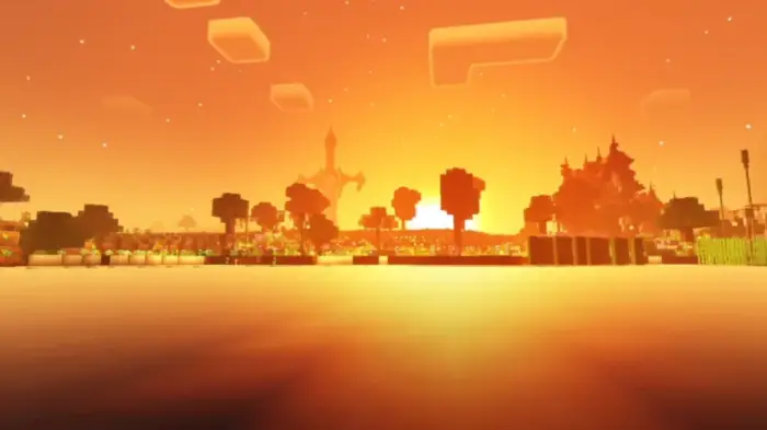 Vibrant sunset with dynamic shadows and water