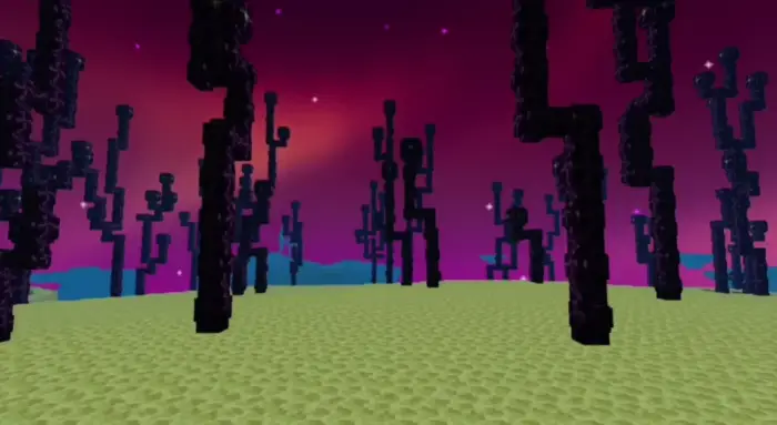 Vibrant sky with blocky trees and soft shadows