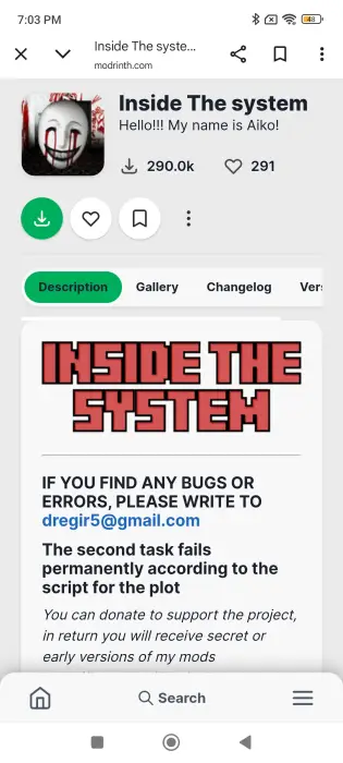 ALT text Mod page with Inside The System title