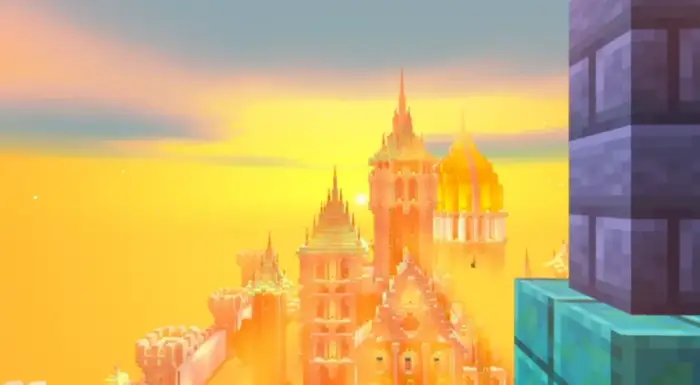 Sunlit castle with vibrant lighting effects