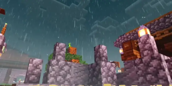 Rainy scene with soft lighting and shadows