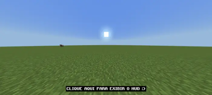 Flat grassy field with sun and HUD prompt