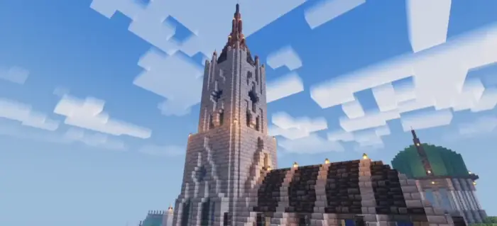 Sunlit stone tower with soft lighting effects