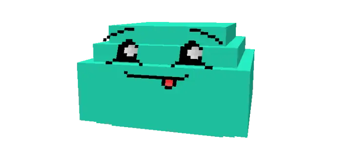 Cute teal slime mob with pixelated eyes
