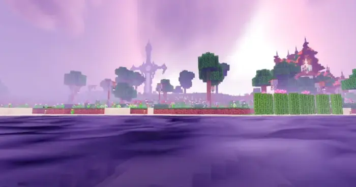 Vibrant lighting and shadows over blocky landscape