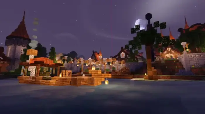 Vibrant village with dynamic night lighting