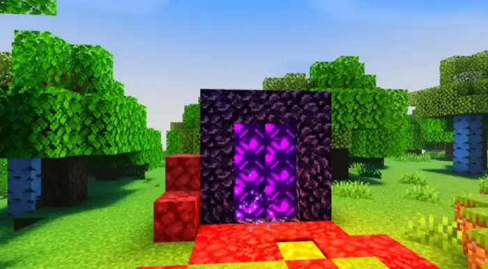 Glowing portal with vibrant lighting in forest