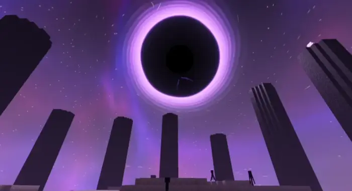 Purple sky with pillars and glowing eclipse