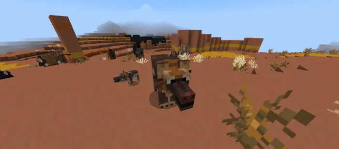 Blocky dire wolf in a prehistoric desert biome