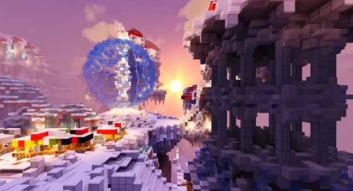 Snowy blocks with sunset and realistic lighting