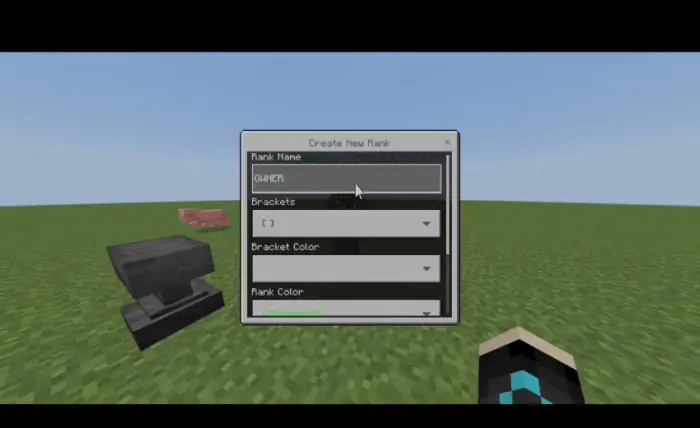 Rank creation menu with anvil and grass.