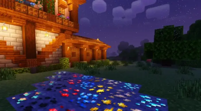 Glowing ores and house with smooth lighting