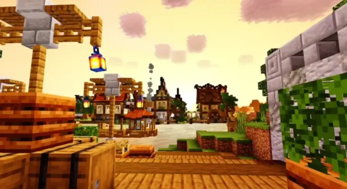 Vibrant village with enhanced lighting effects