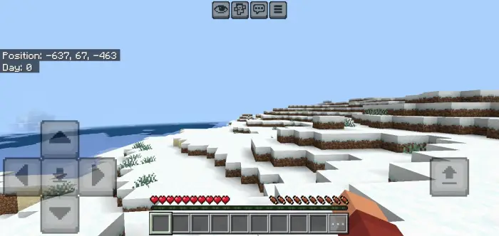 Snowy landscape with HUD and item bar