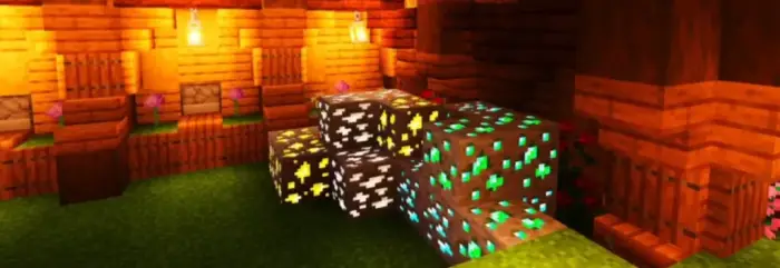 Glowing ores with soft shadows and lighting