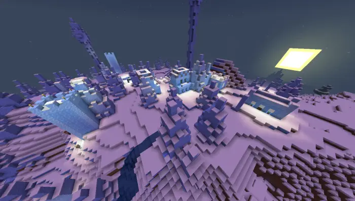 Ice Spikes village at sunset in snowy biome