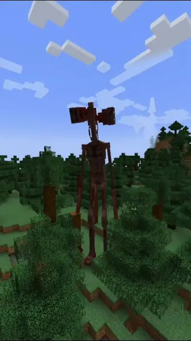 Giant Siren Head stalks forest landscape