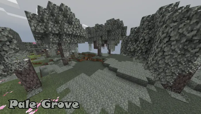 Gray-leaf trees in a pale forest biome