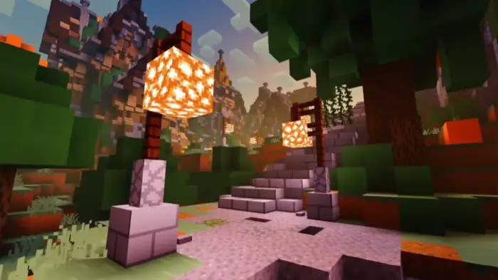 Glowing lamps and vibrant outdoor scenery