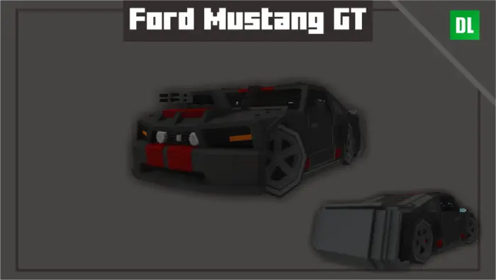 Armored black Mustang GT with red stripes