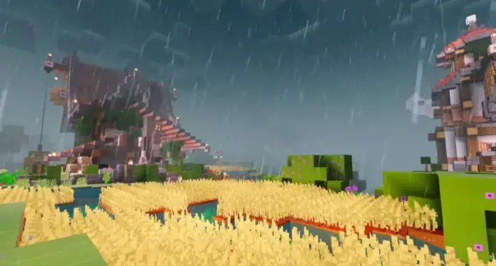 Rainy field with vibrant colors and soft light