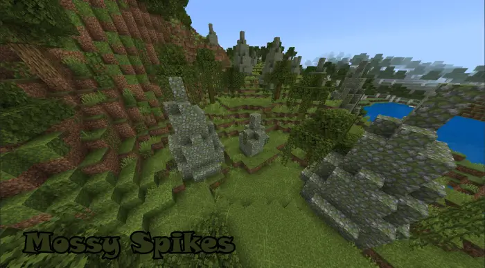 Mossy stone spikes in grassy hillside biome