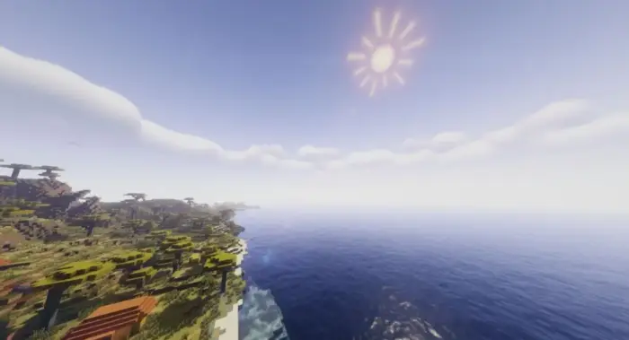 Vibrant coastline with clear skies and sun