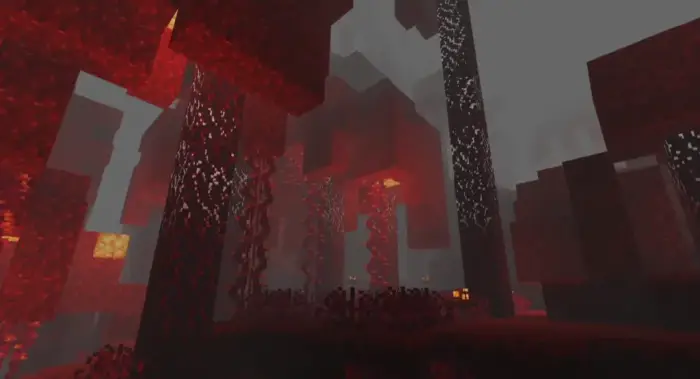 Red forest scene with enhanced lighting effects