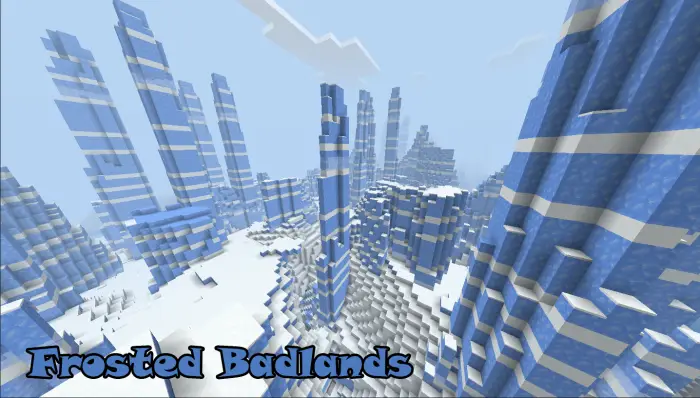 Tall icy spires in snowy badlands biome