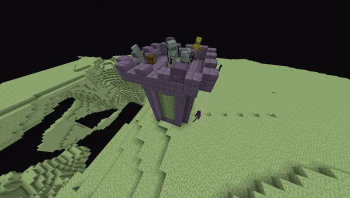 Purple fortress tower with mobs and chests
