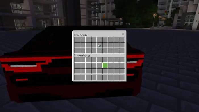 Red compact truck with open inventory menu