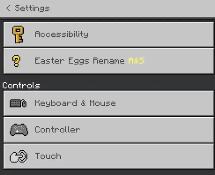 Settings menu with Easter Eggs Rename option.