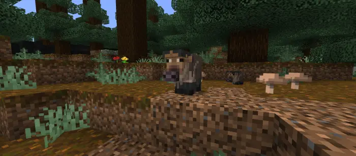 Blocky dire wolf in a wooded terrain