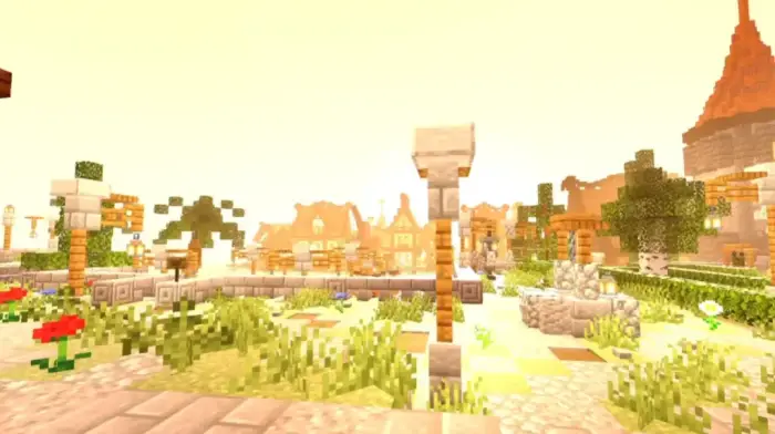 Village with bright, realistic sunlight effects