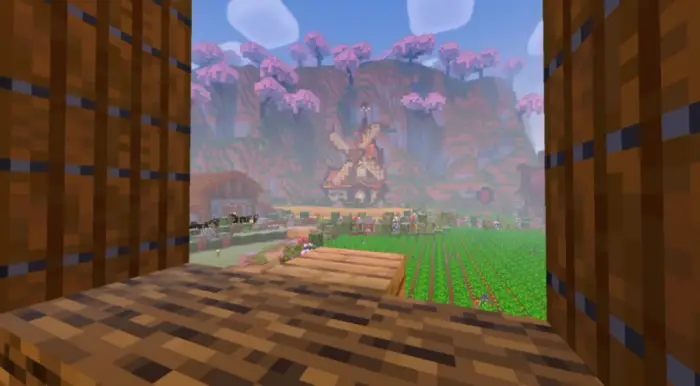 Farm view with enhanced lighting and shadows