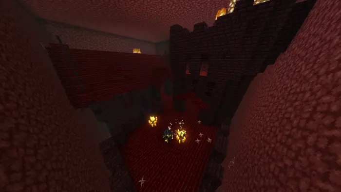 Dark fortress in the Nether with hostile mobs