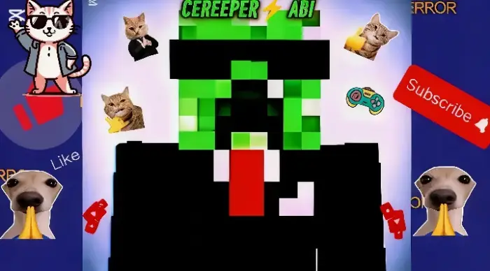 ALT Pixelated character in suit with memes