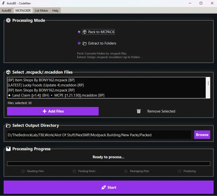 ALT Modpack tool interface with file options
