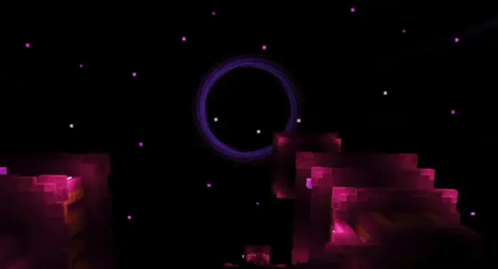 Purple glowing blocks and ring in starry sky