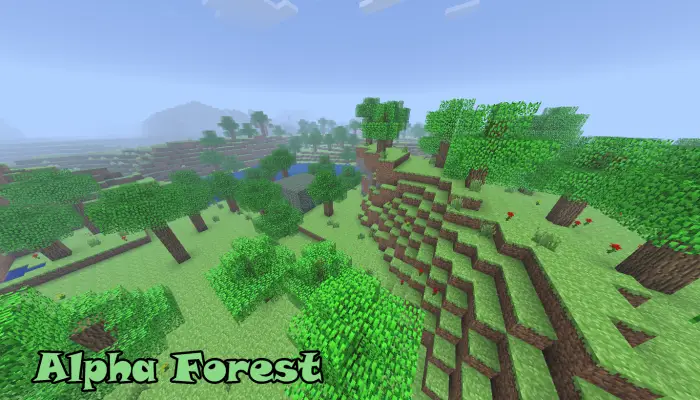 Blocky forest landscape with hills and trees