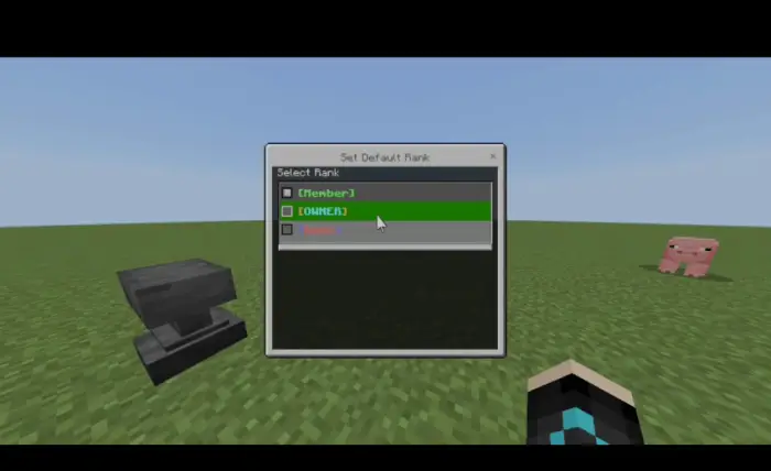 Rank selection menu with anvil and pig