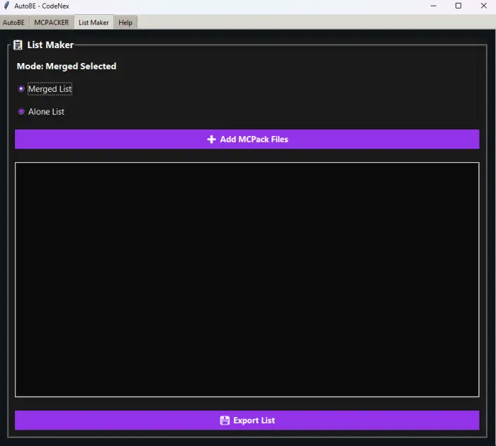 Modpack list maker tool interface