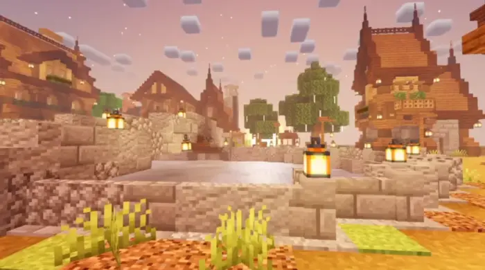 Sunlit village with soft bloom lighting