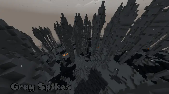 Tall gray stone spikes with lava pools