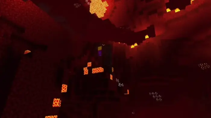 Glowing lava and shadows in a dark cavern