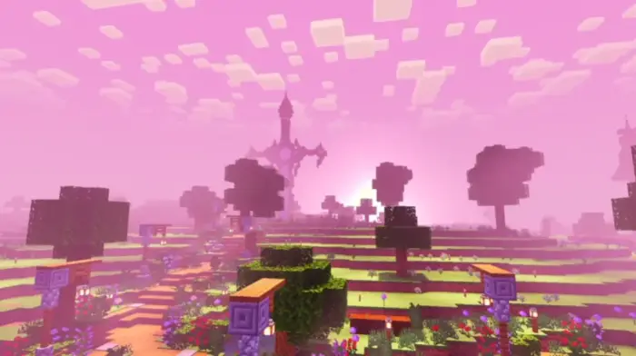 Soft pink sunset with enhanced shadows.