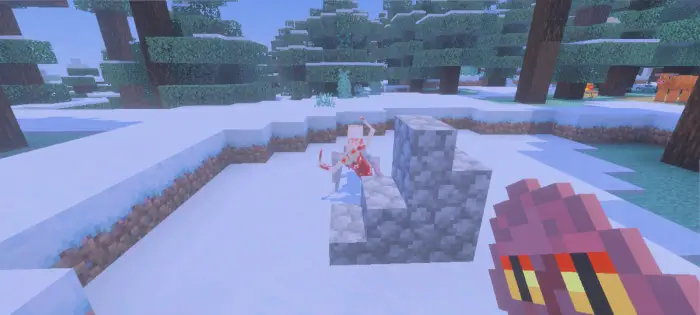 Goat Man mob near stone in snowy forest