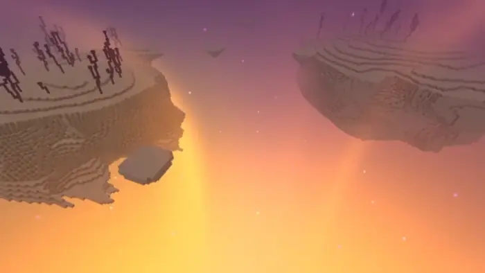 Floating islands with glowing sunset sky