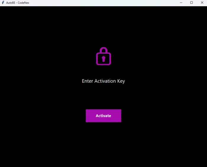 Activation key screen for modpack tool.